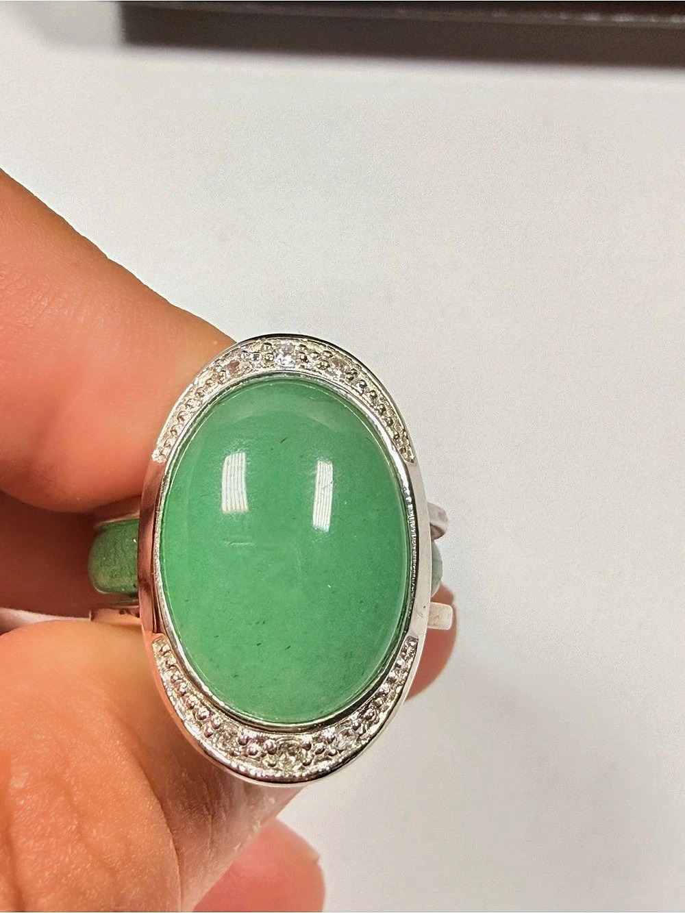 Sterling Silver Green Stone Ring Set Like New